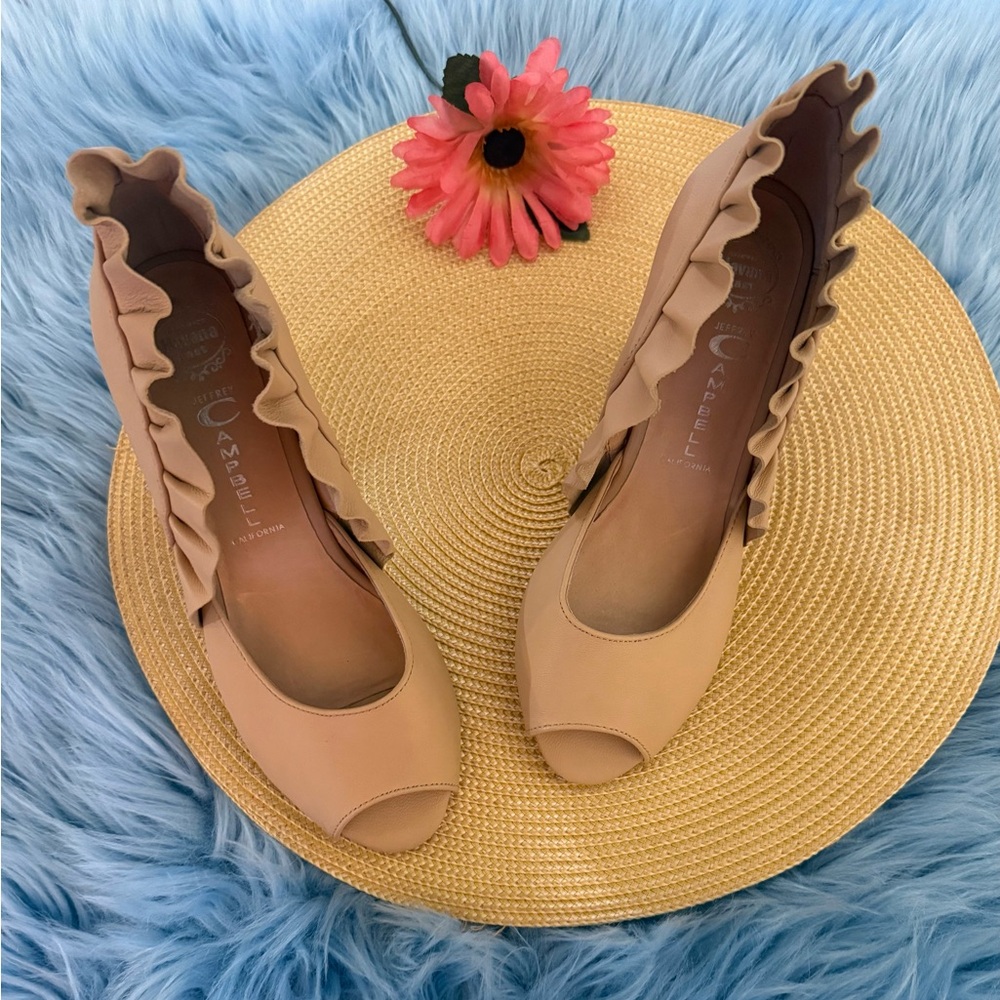 Jeffery Cambell Michelle Nude Leather Peep Toe Unicorn Heels 6.5 - Picture 3 of 9